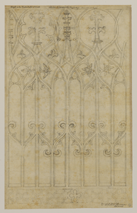 216481 Afbeelding van het middelste paneel boven het rugpositief van het orgel in de Nicolaikerk te Utrecht.